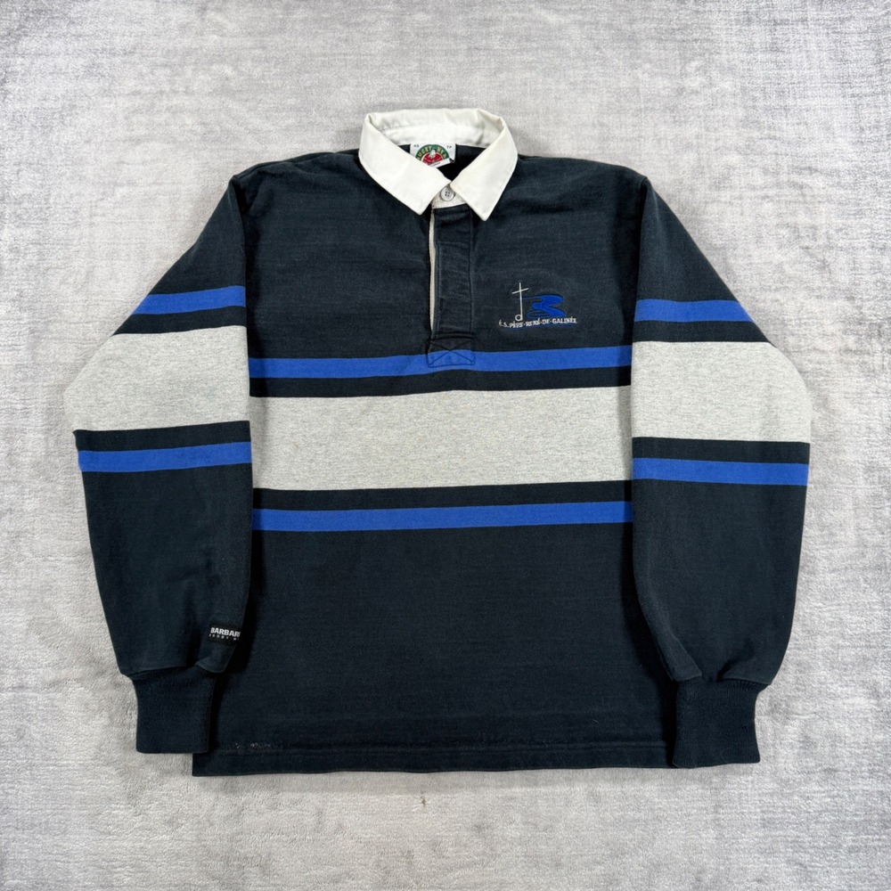 Barbarian Rugby Shirt Mens XS Black Blue Striped Long Sleeve Polo Cotton Canada